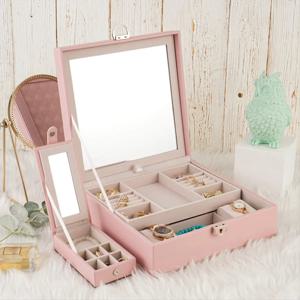 ABQR 소녀풍 핑크 보석함 보석 패션 수납 가죽 상자 보석 반지 보석함 보석 보관 및 전시용