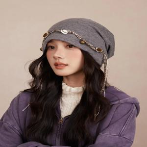 ITurtle 보헤미안 태슬 비즈 여성용 오버사이즈 오프숄더 모자 그레이 빈티지 스트링 비즈 플로피 모자 여성용