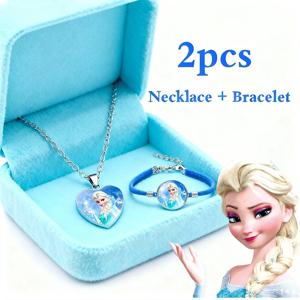 냉동 엘사 소녀 팔찌 + 목걸이 쥬얼리 세트 2pcs 여성 패션 목걸이 체인 펜던트 액세서리 소녀 파티 선물 장난감