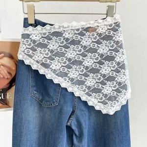 Y2K 레이스 하프 스커트 꽃 자수 트렌디한 한국 봄 머리띠 원피스 디자인 하이웨이스트 레이스 트림 앞치마