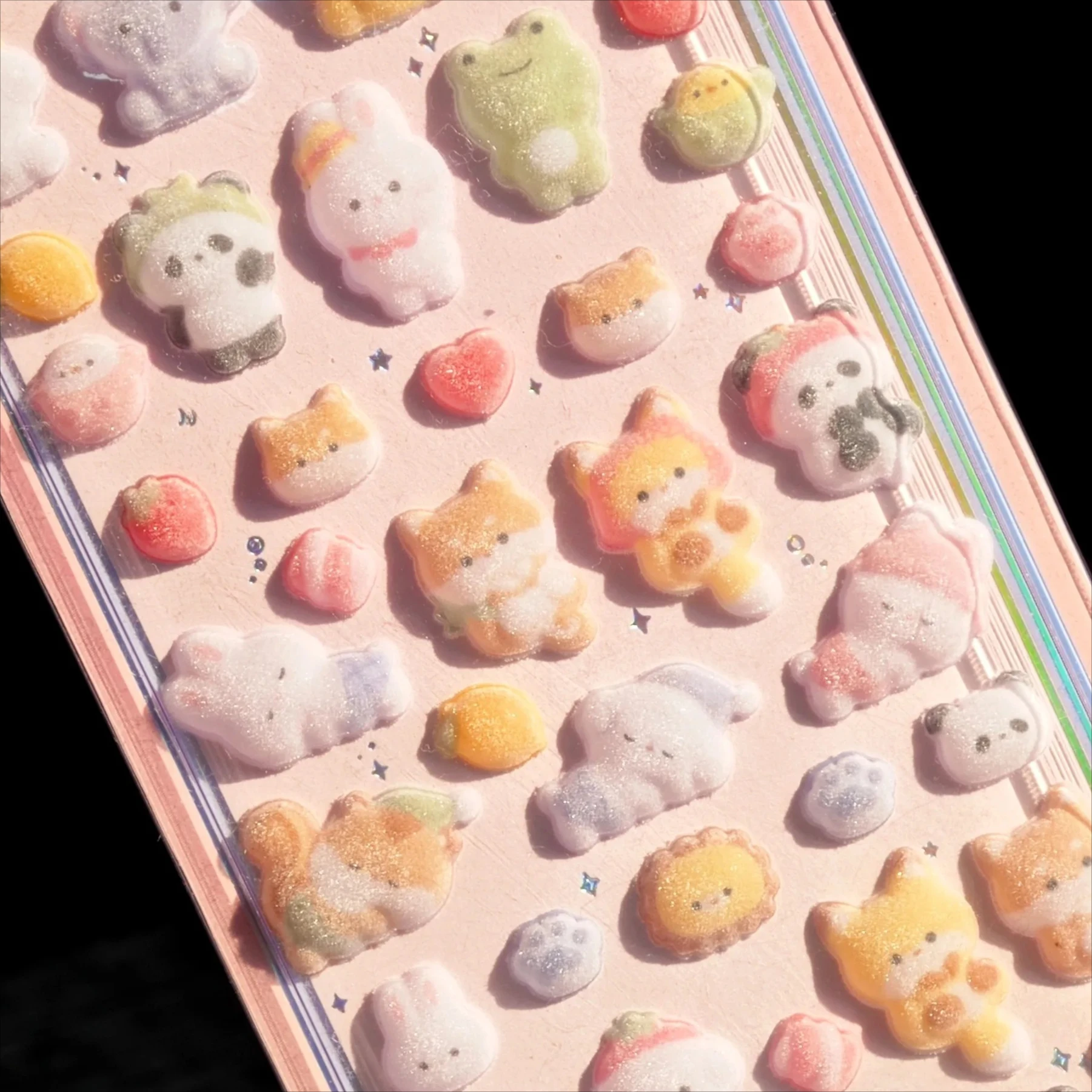 귀여운 3D 입체 플러피 동물 플로킹 스티커 스크랩북용 귀여운 휴대폰 케이스 장식 스티커 학교 문구류