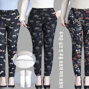 여성용 하이웨이스트 기모 안감 코튼 팬츠, 겨울용 따뜻한 포켓이 있는 하이 엘라스티시티 아우터웨어 바지