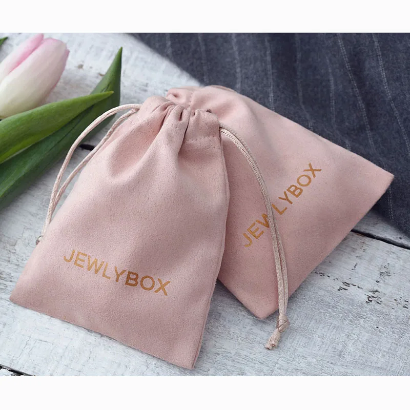 100 맞춤형 로고 인쇄 Drawstring 가방 벨벳 보석 포장 파우치 세련된 결혼식 호의 가방 핑크 플란넬 화장품 가방