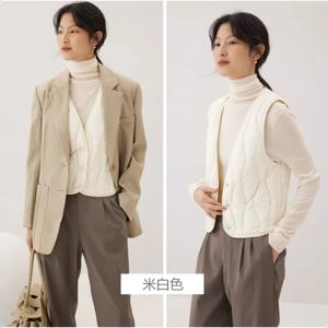 경량패딩 패딩조끼  화이트 덕 다운 여성 재킷, V넥 다운 조끼, 퀼트 따뜻한 민소매 조끼, 2023 가을 겨울 한국 패션 의류