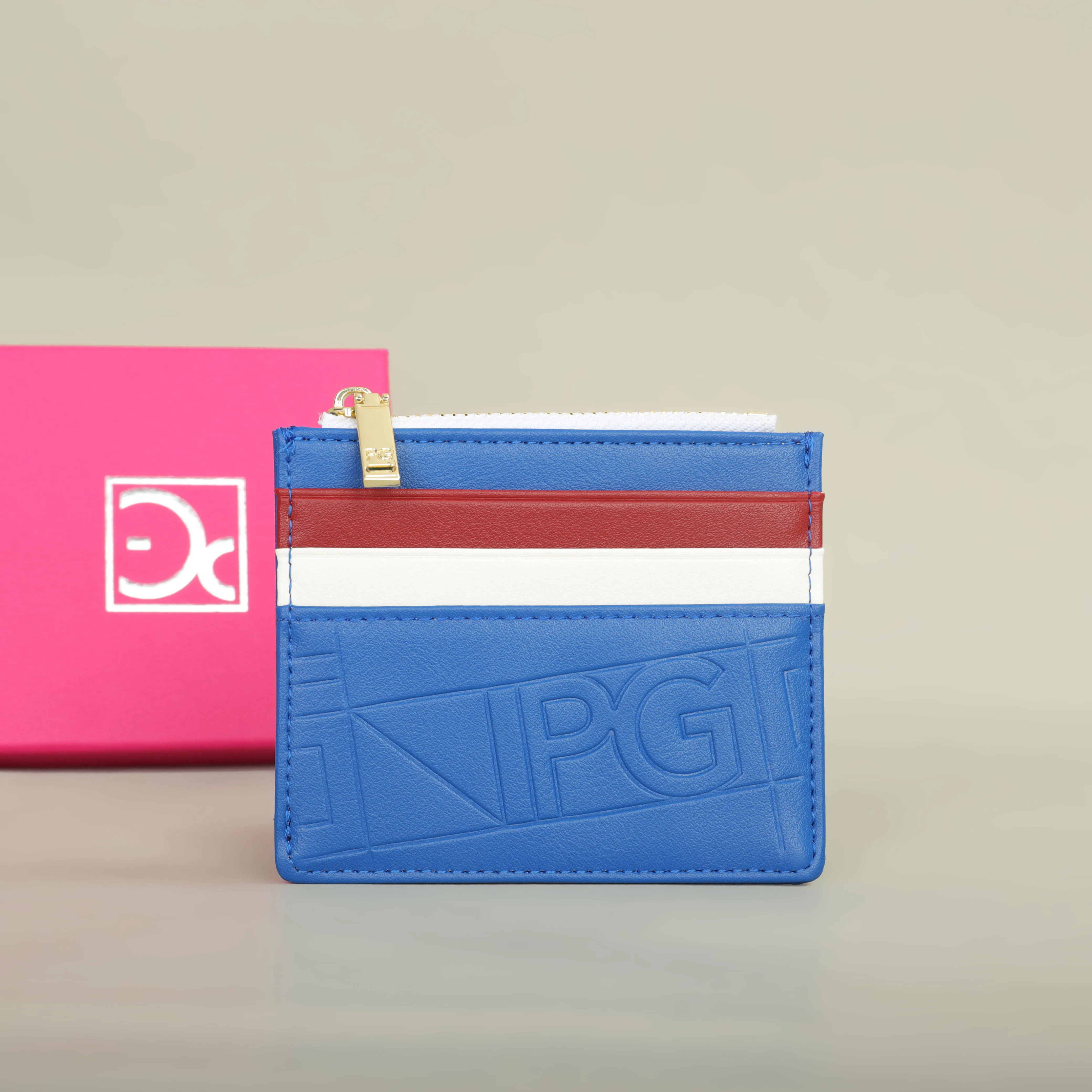 PG 여성용 지갑 패션 복고풍 기질 여성용 가방 단추 접이식 모노그램 인쇄 금속 지퍼 가죽 가방 카드 여성용