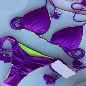 섹시한 솔리드 컬러 투피스 삼각형 수영복 여성 수영복 땋은 밧줄 비키니 세트 비치 수영복 브라질 Biquinis