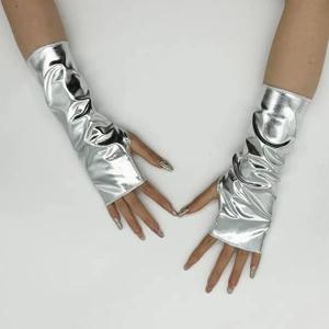 1 쌍 여성용 인조 특허 가죽 펑크 고딕 스타일 짧은 핑거리스 장갑 패션 힙합 공연 파티 반 손가락 벙어리 장갑