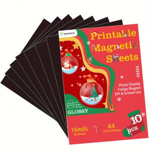 ESHANG A4 사이즈 10매 인쇄 가능 자석 시트, 유연한 자석 잉크젯 인쇄 광택 포토 용지, 크리스마스