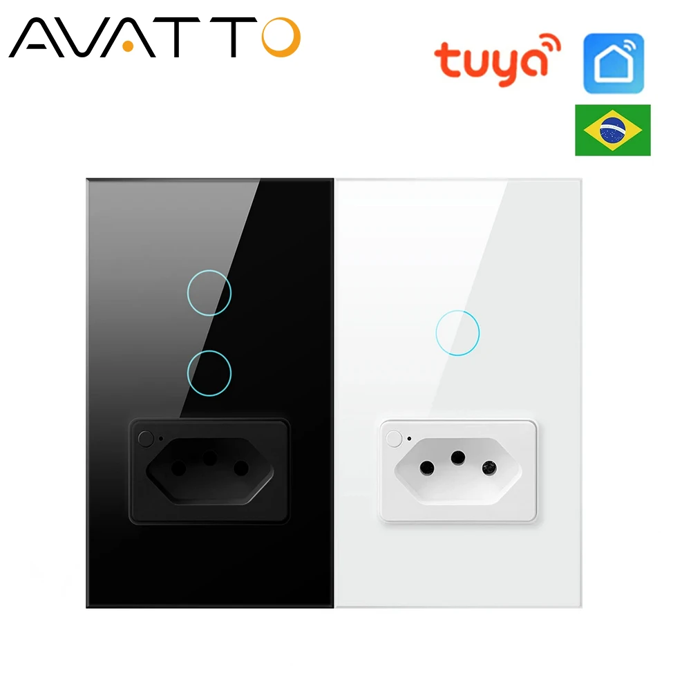 AVATTO Tuya WiFi/Zigbee 스마트 라이트 스위치(소켓 포함), 브라질 스탠드 16A 터치 버튼 벽 스위치, Alexa Google 홈 작동