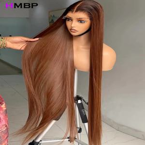 긴 생머리 13x6 HD 투명 레이스 프론트 가발 인모 초콜릿 브라운 360 글루리스 레이스 프론탈 인모 가발 프리플럭