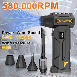 580000 RPM 강력 터보 블로워, 무선 진공 청소기, 전기 제설기, 380g 송풍력, LED 조명, 자동차 청소