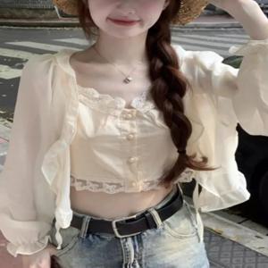 여성용 2024년 여름 신상품 자외선 차단 얇은 비치 에어컨용 쉬폰 롱 오픈 가디건