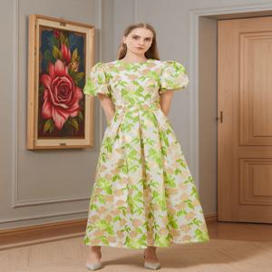 여성용 퍼프 소매 자수 자카드 공주 파티 원피스, 우아한 긴 드레스, 무도회 꽃 파티 원피스, 예쁜 럭셔리 신상