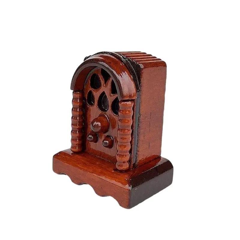 1Pc 1/12 인형 집 미니어처 가구 어린이를위한 빈티지 나무 라디오 모델 장난감 인형 집 장식 액세서리