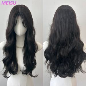 MEISU 26 인치 홍차 곱슬 합성 가발 내열성 자연 부드러운 머리 여성을위한 세련된 파티 가발