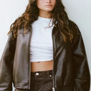 봄 신상 여성 캐주얼 파일럿 재킷 아우터웨어 PU 가죽 모터사이클 조끼 스트리트 스타일 루즈핏 긴팔 지퍼 디자인