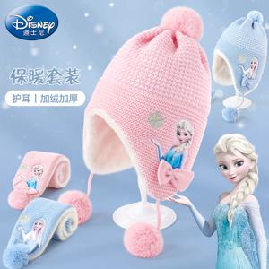디즈니 엘사 겨울 세트 (여아용), 모자 스카프 장갑 귀마개 세트, 따뜻한 니트 아기 선물, 크리스마스 선물 3종 세트