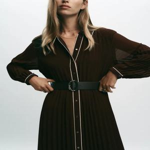 세련된 롱 슬리브 미디 드레스 여성 가을 신상 벨티드 플리츠 가운 우아한 여성스러운 스타일 무대 의상이나 민족 의상으로 이상적