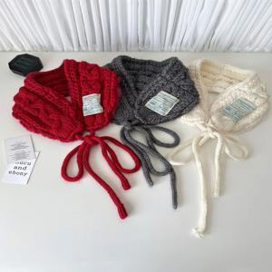 한국 스타일 니트 귀마개 세련된 빈티지 레드 학생용 보온 사진 촬영용 신상 얼굴 슬리밍 방한용