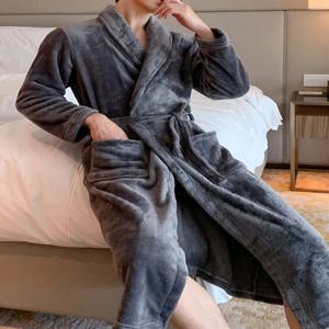 남성용 두꺼운 산호 양털 가운 잠옷 가을 겨울 봄 스타일 플러시 목욕 가운 롱 가운 모닝 코트 폴리에스터 섬유