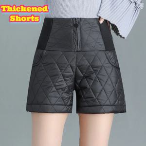 여성용 겨울 보온 패딩 반바지 면 다운 페더 플리스 안감 하이웨이스트 와이드 레그 보온 바지 따뜻한 캐주얼 아웃도어 웨어