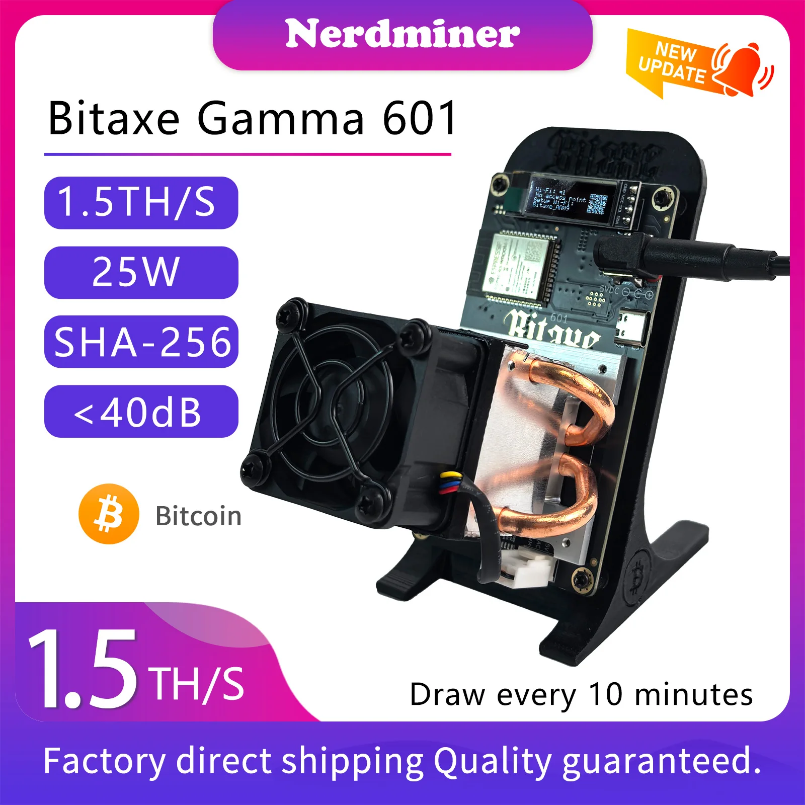 Bitaxe Gamma 601 1.5TH/S SHA256 비트코인 ​​채굴기 18~25W 초저전력 가정용 채굴 ASIC 암호화폐 채굴기