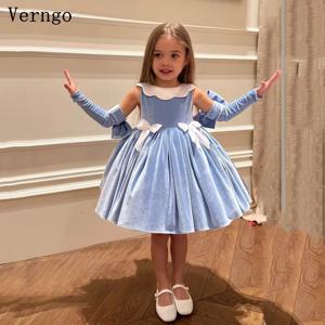 Verngo 벨벳 플리츠 공주 꽃 소녀 드레스 보우 벌룬 민소매 신부 들러리 드레스 공주 A 라인 키즈 가운 맞춤형