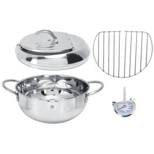 딥 프라이팬 스테인리스 스틸 프라이팬 온도계 뚜껑 포함 주방 조리기구 프라이어 3.4L 24CM