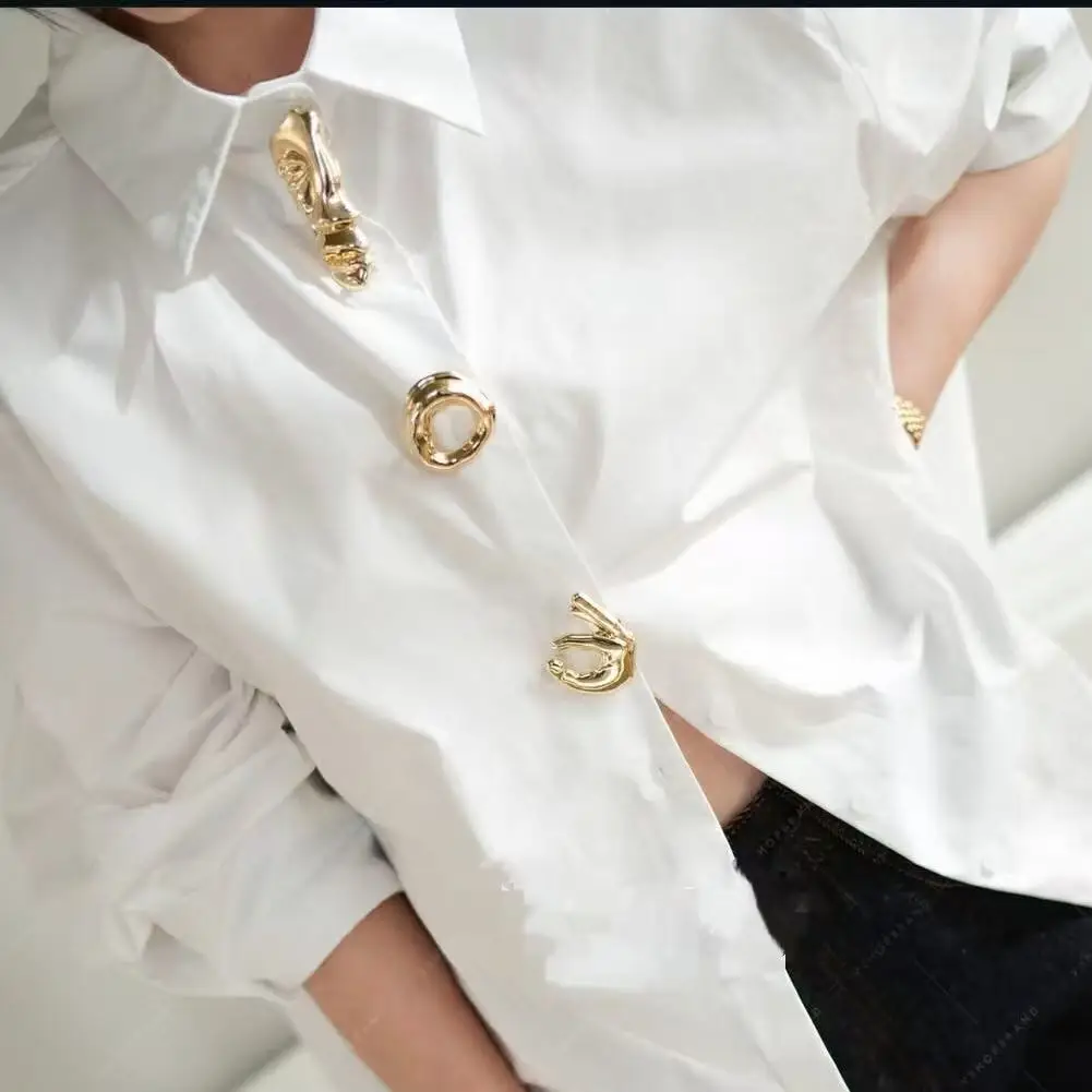 2025년 가을 신상 여성용 코튼 긴팔 단색 블라우스 셔츠 트렌디 루즈핏 캐주얼 탑 여성 의류