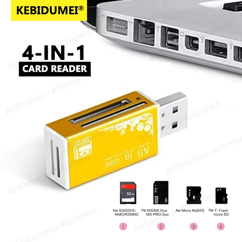4포트 카드 리더 USB 2.0 메모리 카드 리더 어댑터 (메모리 스틱 프로 듀오, 마이크로 SD/T-플래시/M2/MS 카드 리더) 노트북 PC용