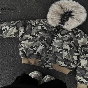 따뜻한 카모플라주 코튼 재킷 (남성용) - 큰 퍼 칼라 후드 블루종 항공 점퍼, 아메리칸 스타일 커플 아우터웨어