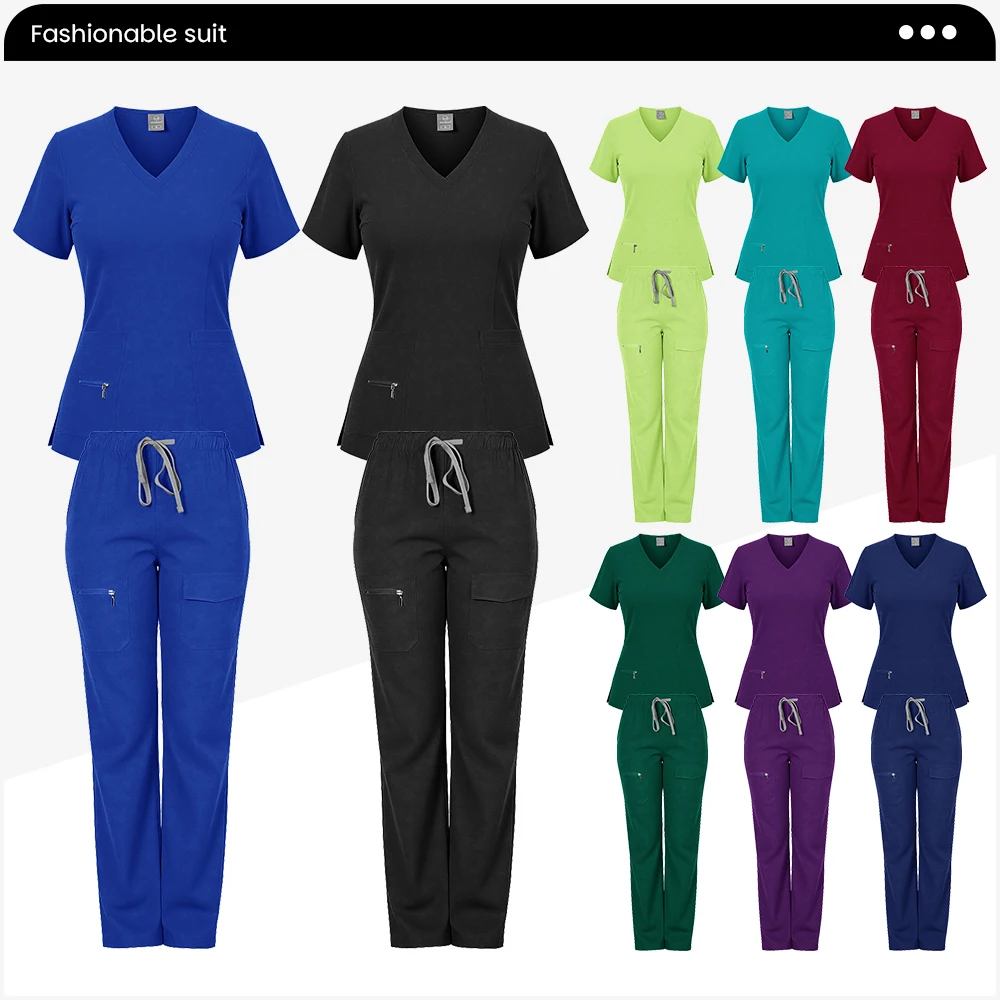 고품질 미용사 작업복 건강 검진 간호복 병원 스크럽 여성 유니폼 세트 스파 유니폼 간호사 액세서리