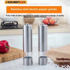 홈피쉬 전동 소금 후추 그라인더 세트 - 배터리 작동식 스테인리스 스틸 밀, 조명 포함