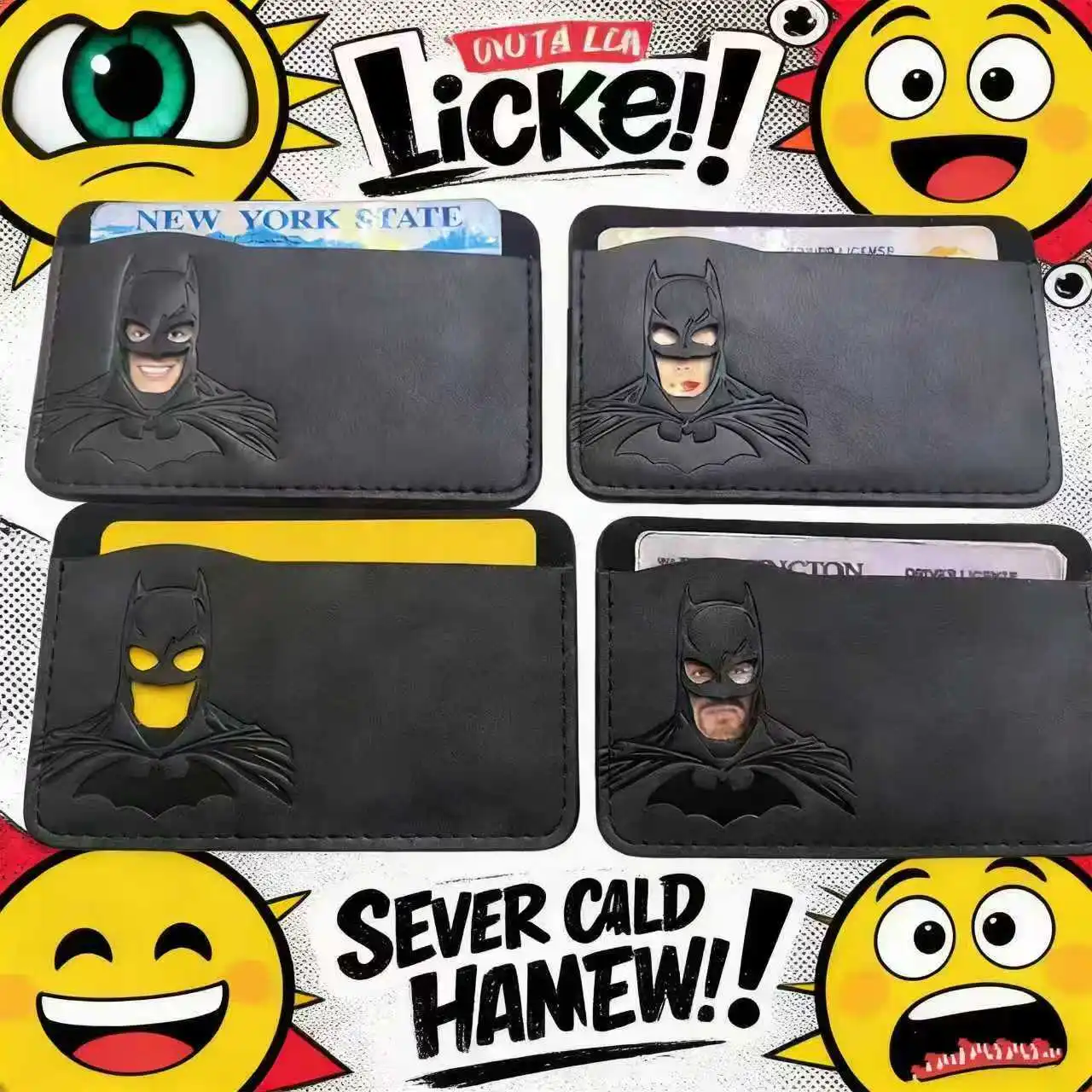 슈퍼히어로 마스크 디자인의 개인 맞춤형 가죽 신분증 홀더, 훌륭한 선물 옵션, 여행용 지갑 신분증 홀더