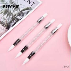 2개입 더블 헤드 실리콘 네일 아트 펜, 꽃 조각 펜, 조절 가능한 글루 스틱, 엠보싱 브러시, 전문가용 매니큐어