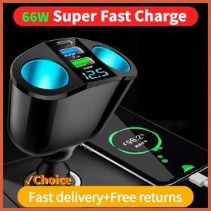 자동차 시가 라이터 12V-24V 소켓 분배기 파란색 분위기 빛 PD QC3.0 휴대 전화 DVR 충전기에 대 한 2 USB 충전기 C 포트