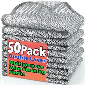 1/50pcs 매직 행주 실버 와이어 청소 주방 천으로 두꺼운 마이크로 화이버 워시 타올 내장 스폰지 스틸 와이어 볼 걸레