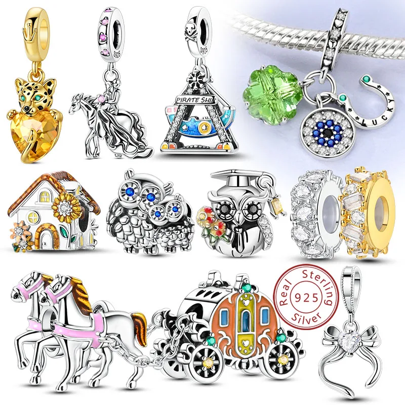 새로운 오리지널 925 스털링 실버 참 비즈 펜던트 올빼미 활 라운드 간단한 지르콘 비즈 여성을위한 파인 쥬얼리 만들기