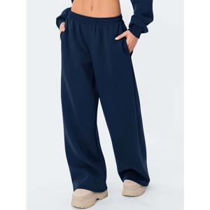 여성용 와이드 레그 캐주얼 팬츠는 따뜻하고 편안합니다. 겨울용 단색 캐주얼 팬츠는 루즈핏입니다