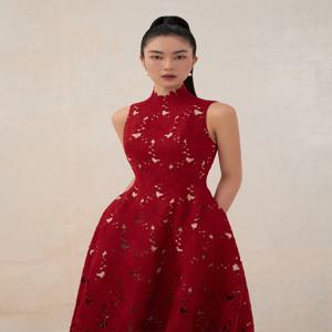 재단사 가게 붉은 국화 레이스 드레스 여성 라이트 럭셔리 드레스 세미 정장 드레스 공주님 드레스