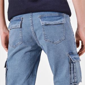 남성 스트릿 스타일 밴딩 데님 카고 팬츠 솔리드 컬러 워싱 슬림핏 캐주얼 청바지 (멀티 포켓, 데일리룩)