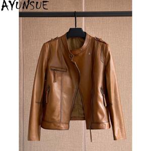 AYUNSUE 100% 천연 양가죽 여성 재킷 2025 겨울 및 봄 짧은 모터사이클 재킷 여성 의류