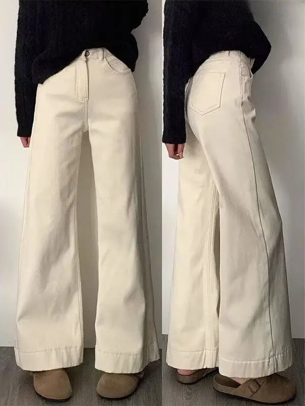 하이웨이스트 루즈핏 캐주얼 밴딩 데님 진 미드 스트레치 코튼 롱 팬츠 여성용 봄 가을 신상품 큰 사이즈