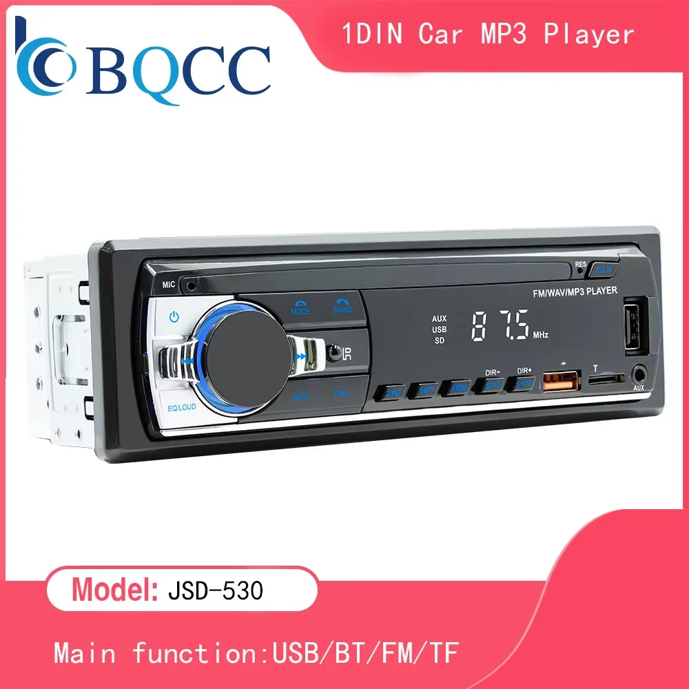 BQCC 자동차 라디오 스테레오 플레이어 디지털 블루투스 MP3 플레이어 JSD-530 520 60Wx4 FM 오디오 스테레오 음악 USB/SD 내장 AUX 입력