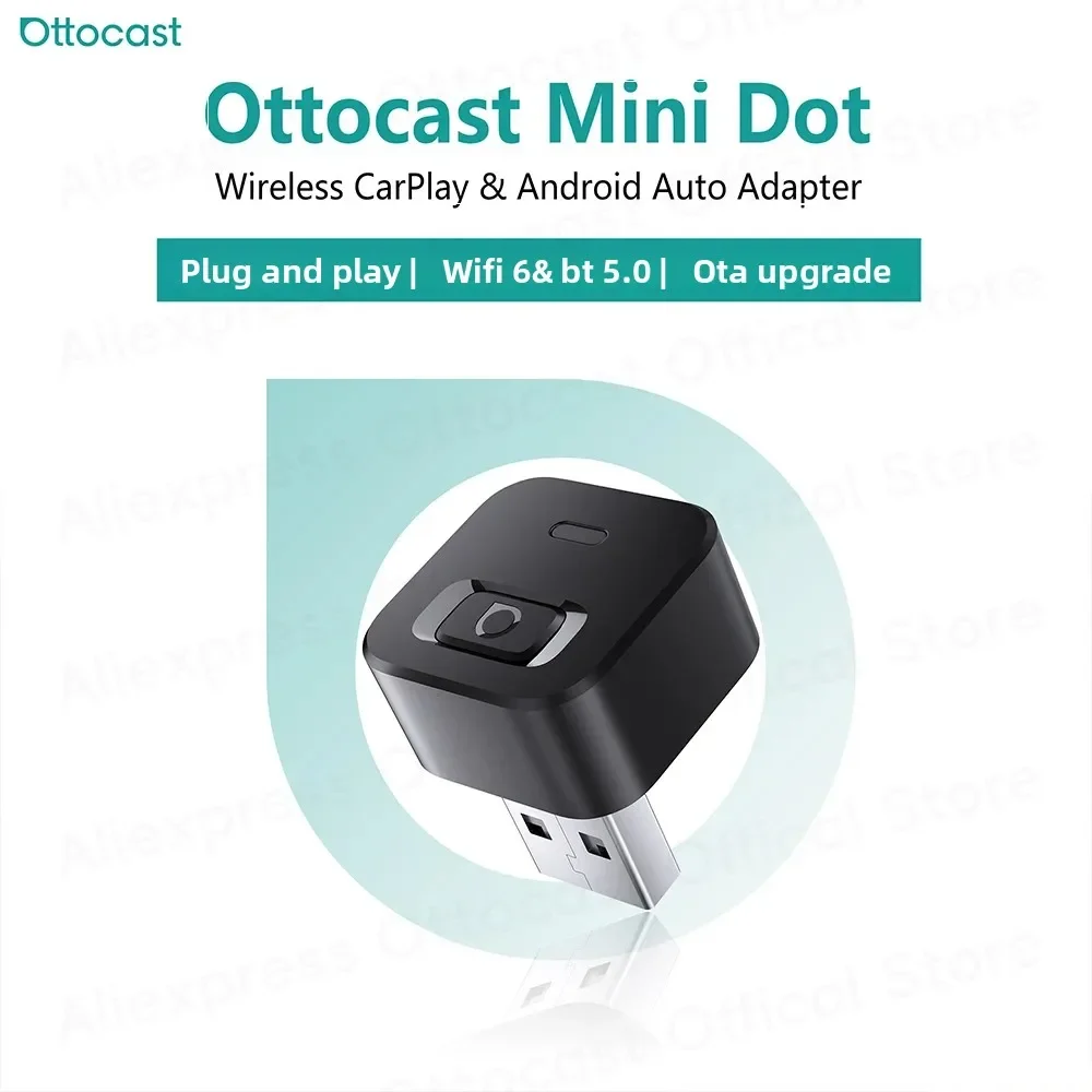 오토캐스트 미니 도트 큐브 무선 카플레이 안드로이드 오토 어댑터 2 in 1 USB AI 자동차 액세서리 (도요타, 폭스바겐, 벤츠, 쉐보레, 현대용)