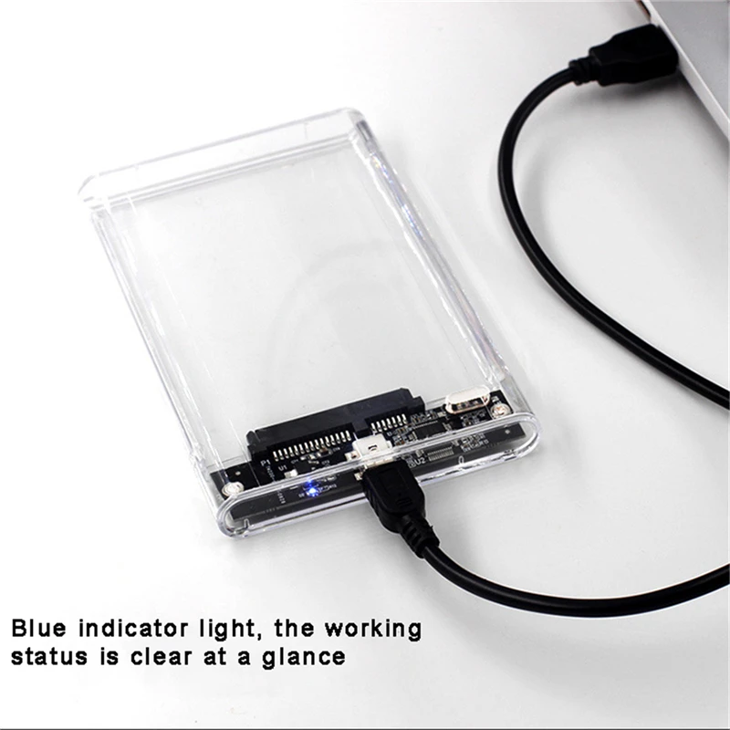 투명 HDD 케이스 HDD 인클로저 2.5인치 SSD SATA-USB2.0 Type-C 어댑터 휴대용 외장 하드 드라이브 박스 도구가 필요 없는 제품