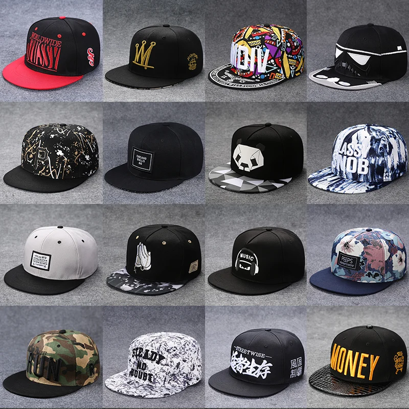 남자 편지 자수 조수 모든 경기 플랫 브림 야구 모자 숙녀 여름 힙합 모자 야외 그늘 조정 가능한 정점 모자