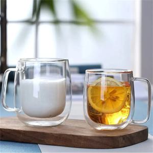 150-350ml 내열 고붕규산 유리 머그잔, 손잡이가 있는 이중벽 유리 커피잔 1개, 차가운 주스, 우유, 커피용