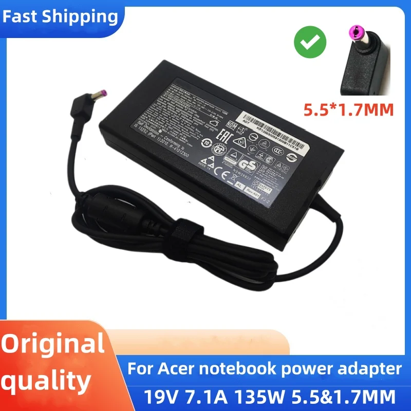 노트북 AC 어댑터 충전기, ACER Aspire V17 Nitro 5 np515-52 pa-1131-16 ADP-135KB VX5 VN7-792G-59CL, 19V, 7.1A, 135W, 5.5x1.7mm