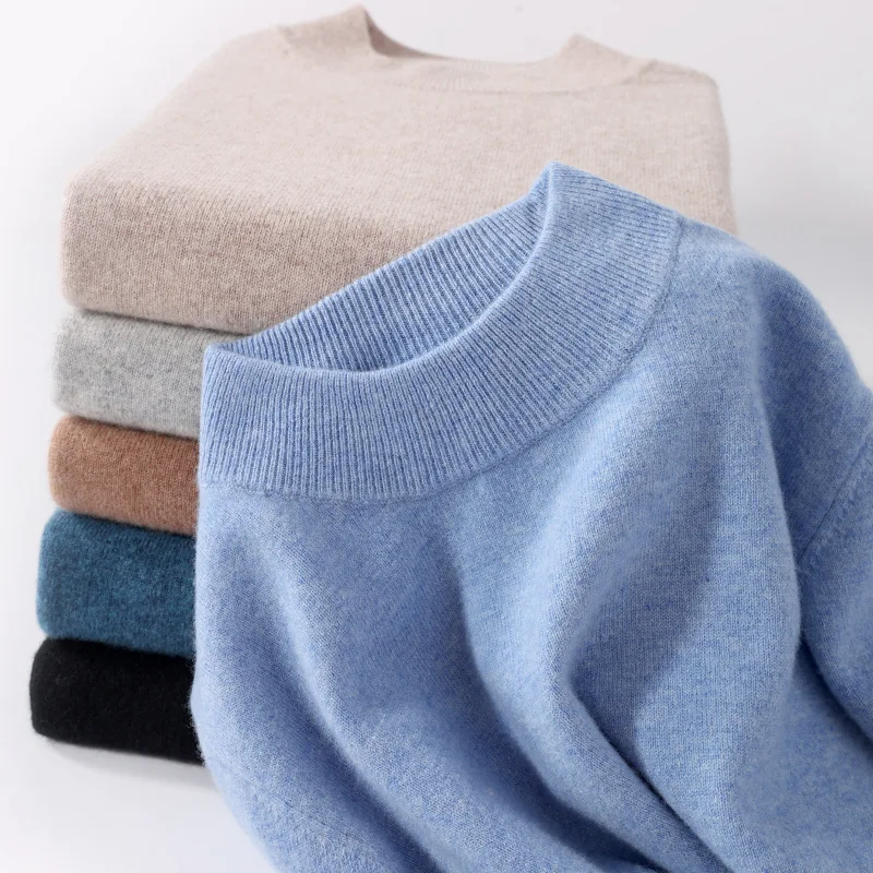 100% 메리노 울 스웨터 여성용 플러스 사이즈 5XL 하프 넥 풀오버 루즈 니트 바닥 셔츠 긴 소매 스레드 캐시미어 탑